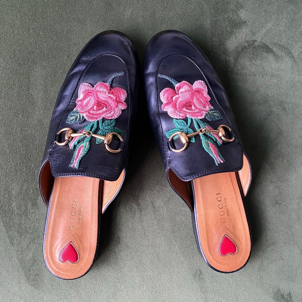 Gucci Princetown Loafer Mule with Flower Rose